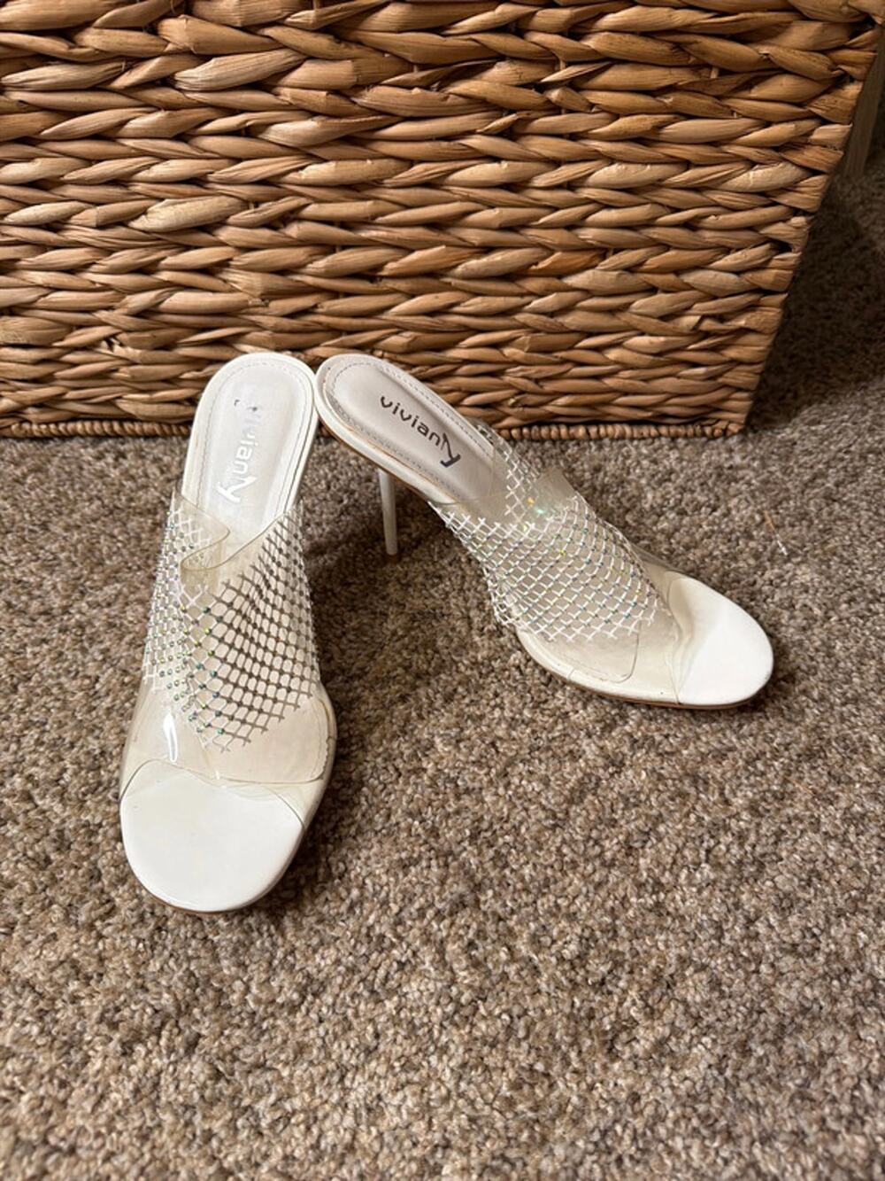 3 for $9 Vivian, New York, white clear and rhinestone heels 9 643